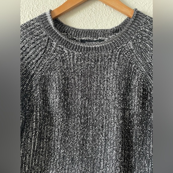 Ellen Tracy Knit Tunic Sweater Women’s L Black Marbled Cotton Rolled Round Neck - Picture 4 of 13